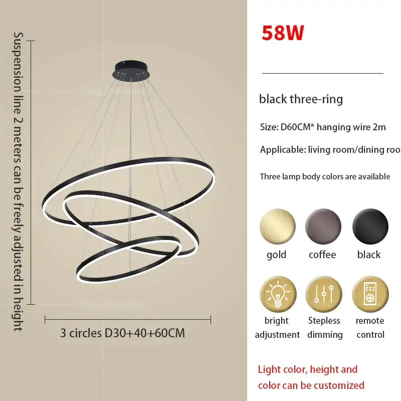 Modern black & white circle ring art chandelier staircase light