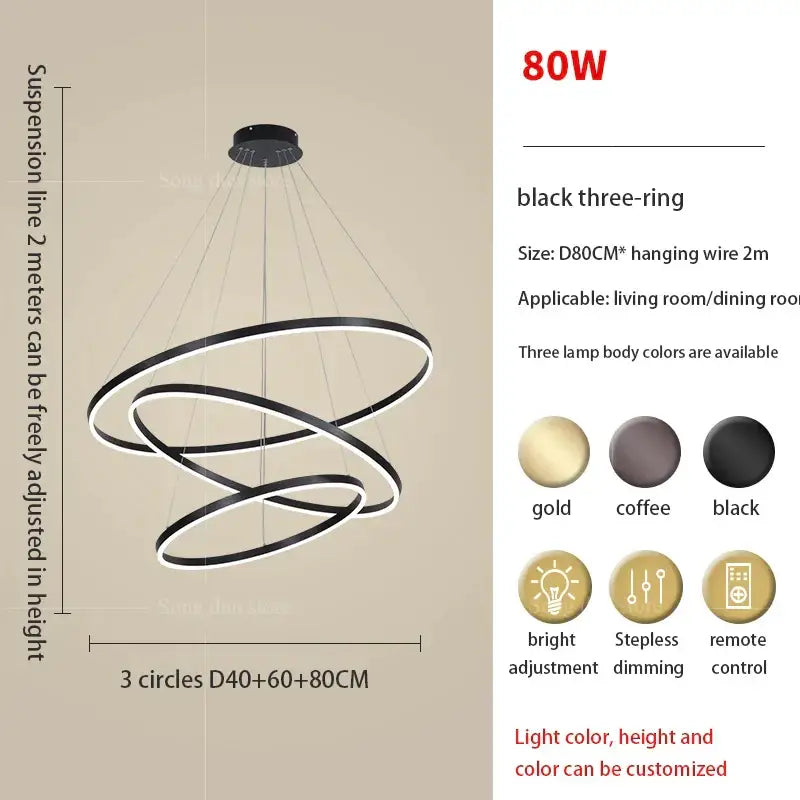 Modern black & white circle ring art chandelier staircase light
