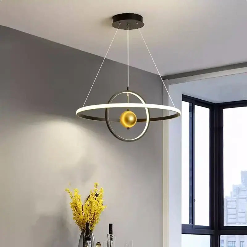 Modern black & white circular iron ball pendant – living room light