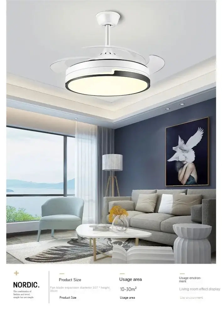 Modern black & white copper ceiling fan with led light bedroom
