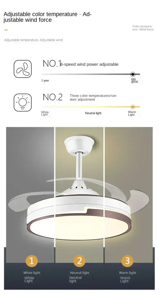 Modern black & white copper ceiling fan with led light bedroom