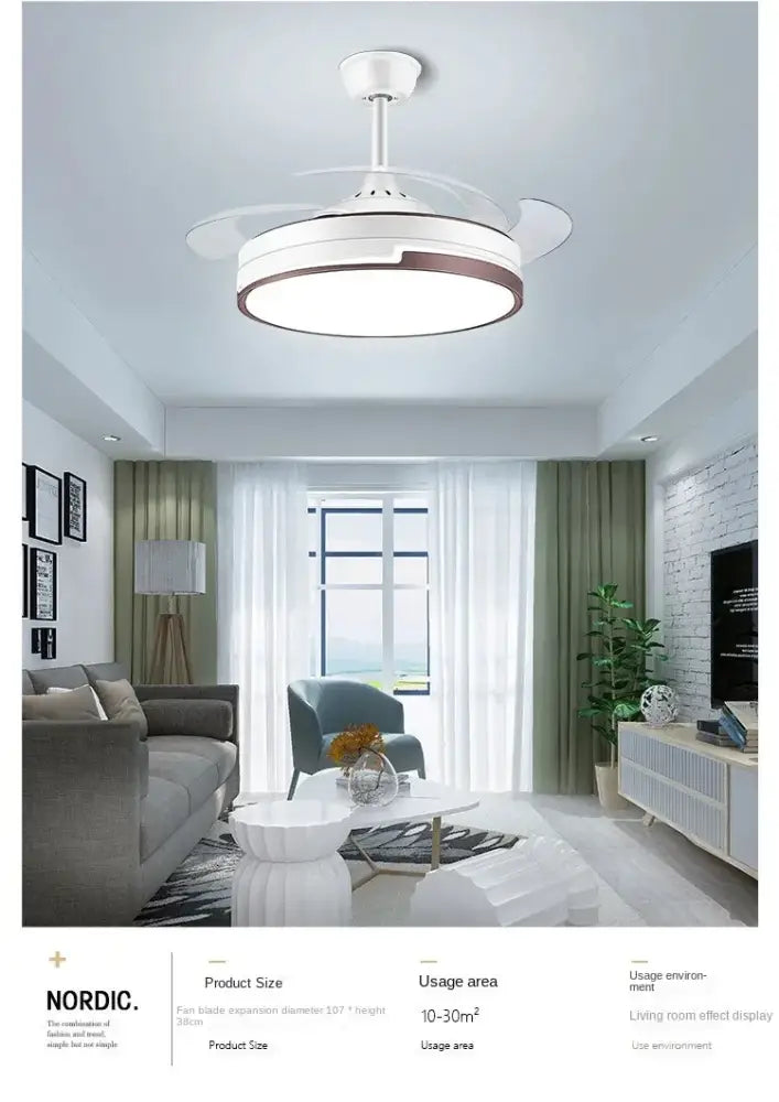 Modern black & white copper ceiling fan with led light bedroom