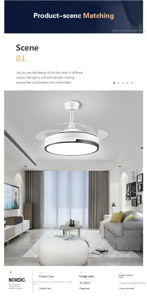 Modern black & white copper ceiling fan with led light bedroom