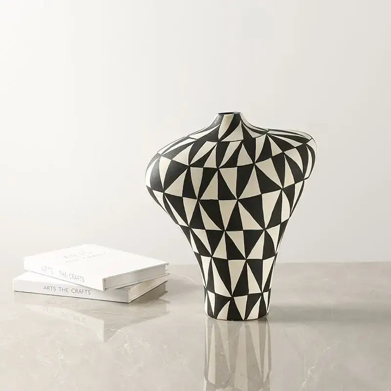 Modern black & white geometric diamond ceramic vase living room decor