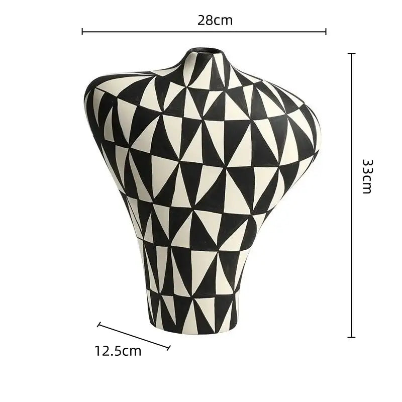 Modern black & white geometric diamond ceramic vase living room decor