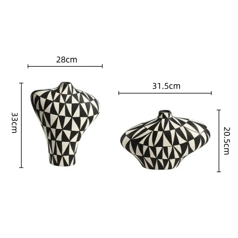 Modern black & white geometric diamond ceramic vase living room decor