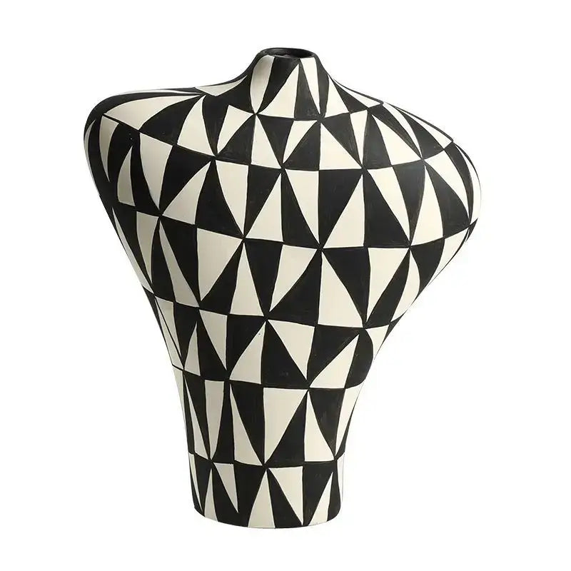 Modern black & white geometric diamond ceramic vase living room decor