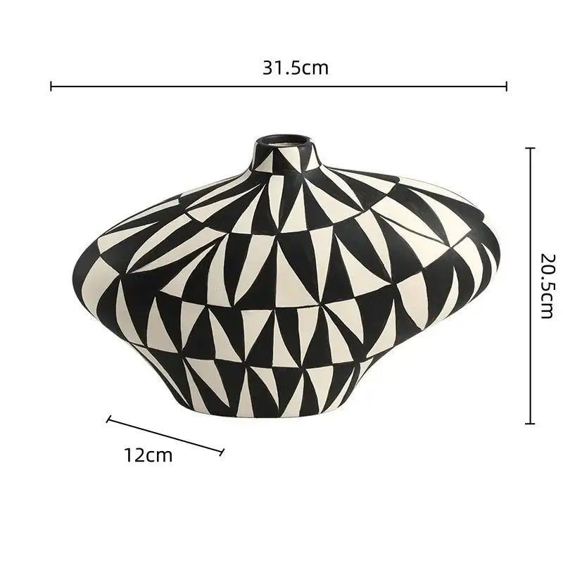 Modern black & white geometric diamond ceramic vase living room decor