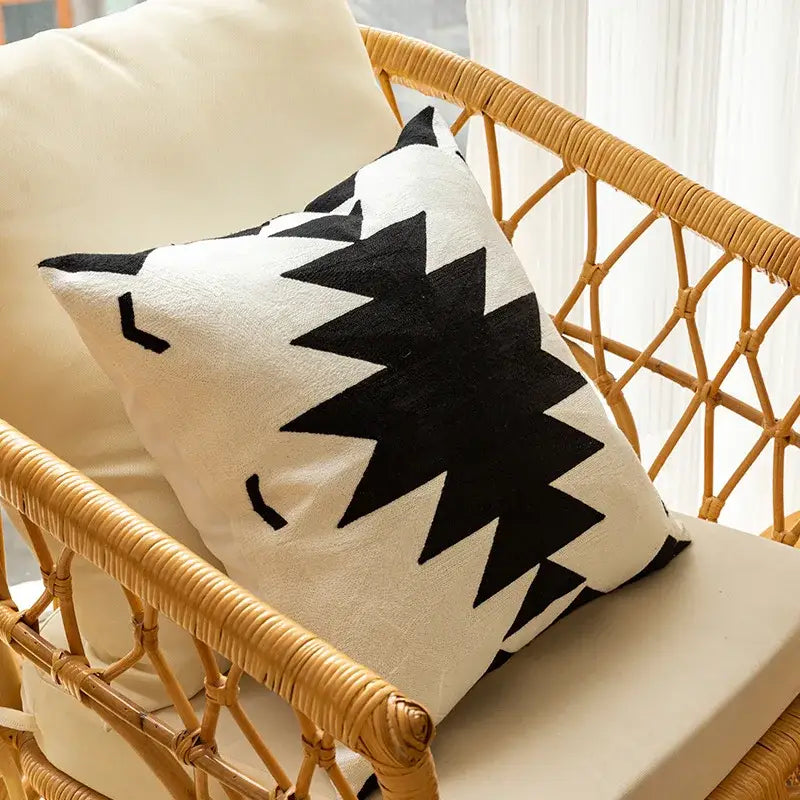 Modern black & white geometric embroidered cushion cover living room
