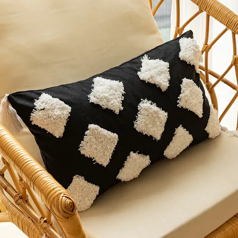 Modern black & white geometric embroidered cushion cover living room
