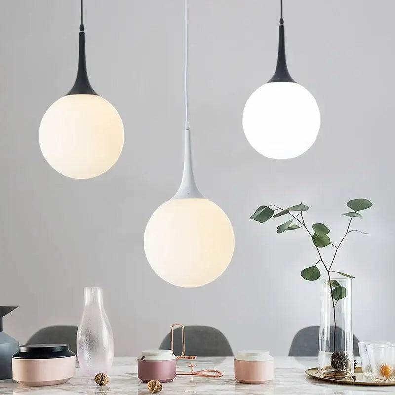 Modern black & white glass ball led pendant lights living room