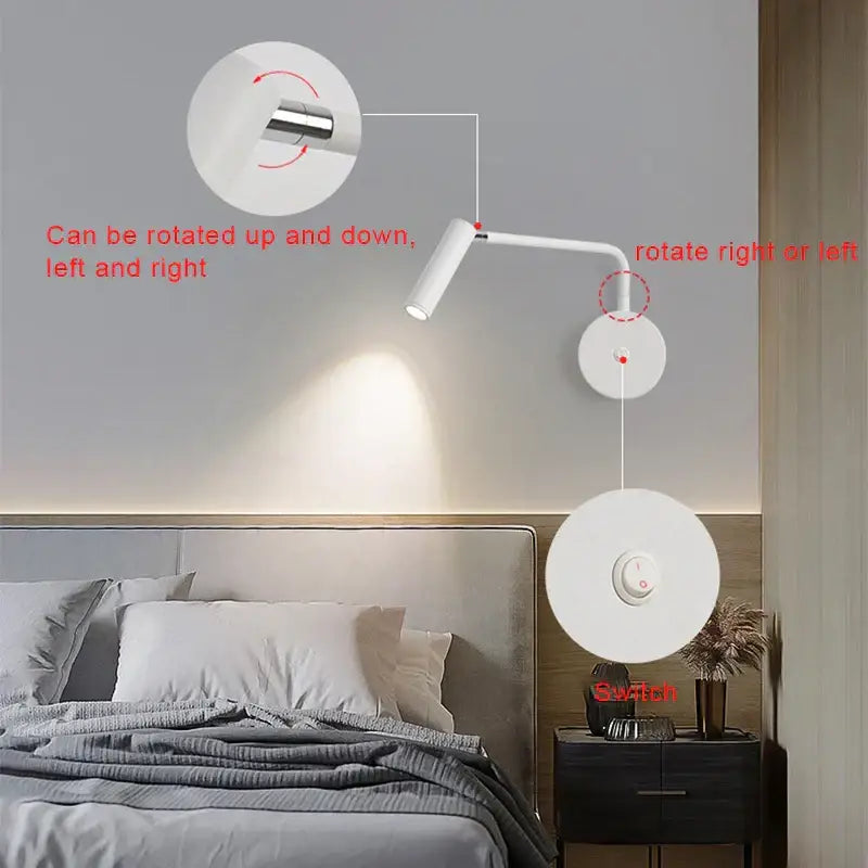 Modern black & white led wall lamp bedroom sconce with switch