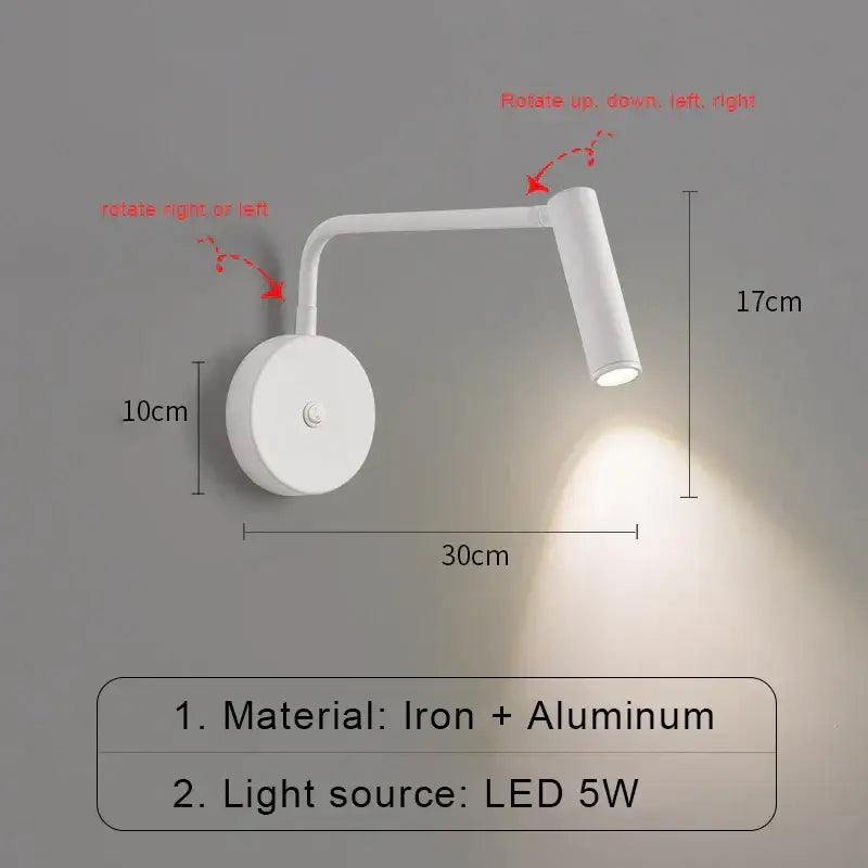 Modern black & white led wall lamp bedroom sconce with switch