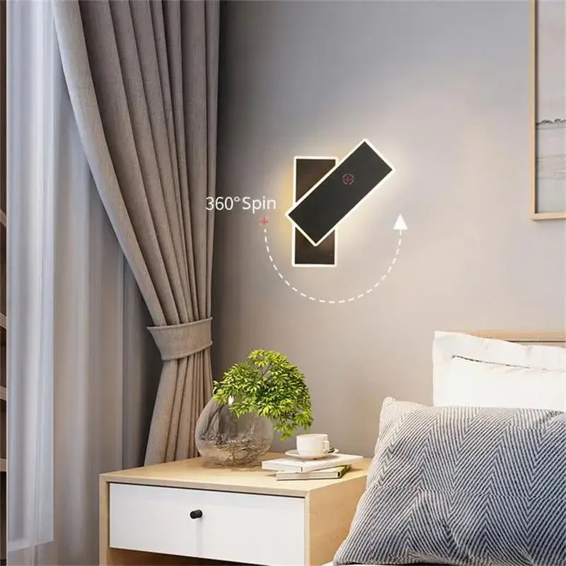 Modern black & white led wall lamps for bedroom sculptural spin design