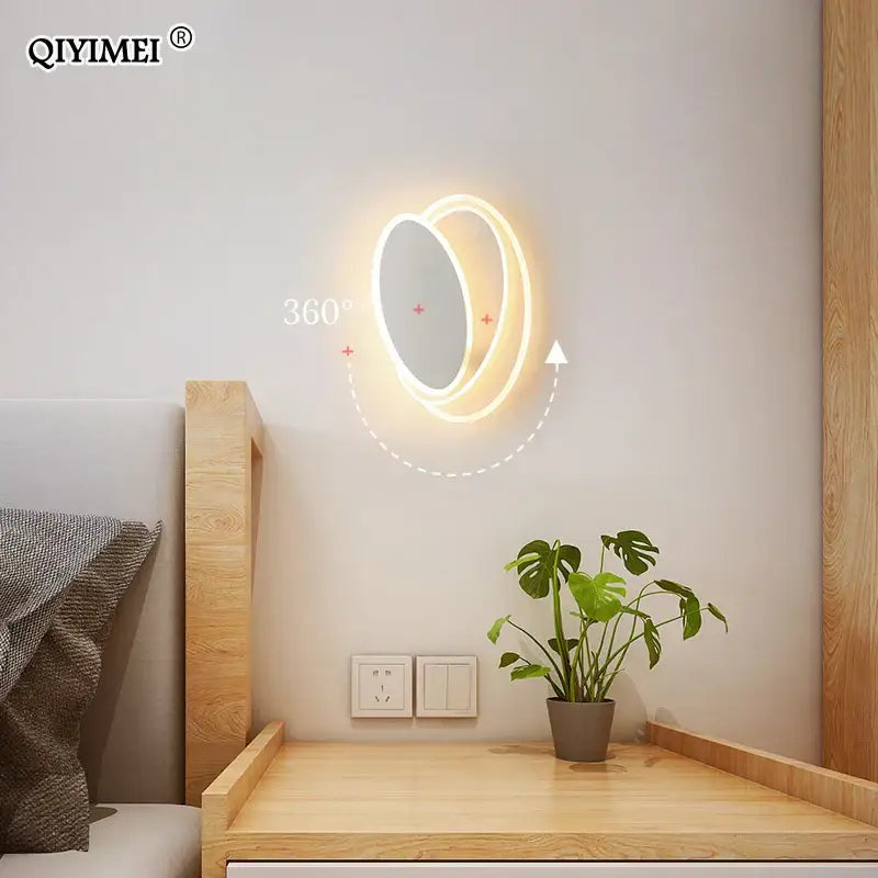 Modern black & white led wall lamps for bedroom sculptural spin design