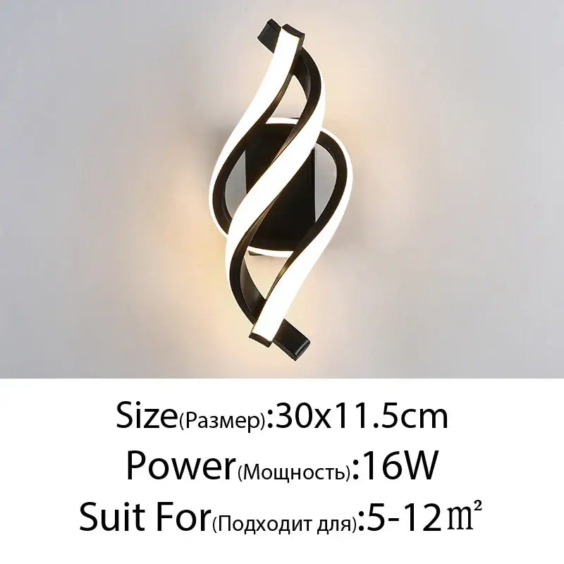 Modern black & white led wall lamps for bedroom sculptural spin design