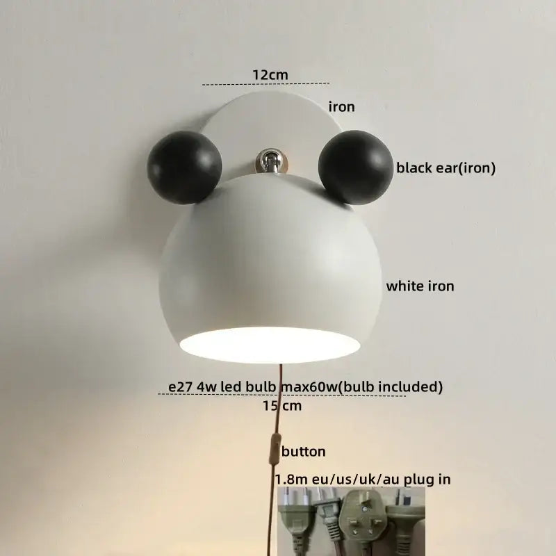Modern black & white panda led wall lamp bathroom mirror light