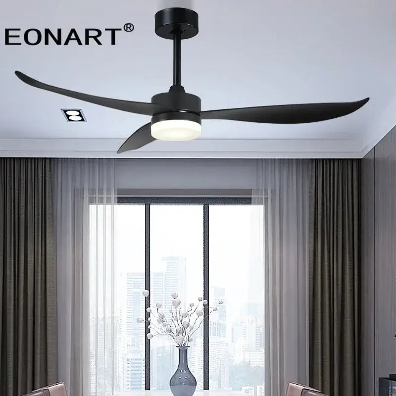 Modern black & white plastic blade ceiling fan with remote bedroom