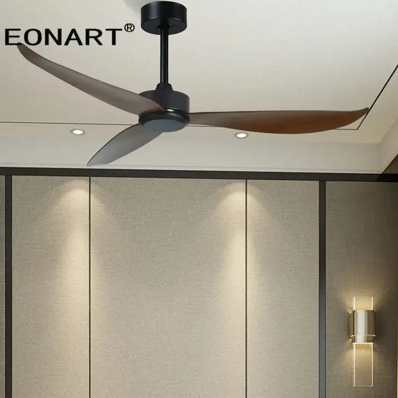 Modern black & white plastic blade ceiling fan with remote bedroom