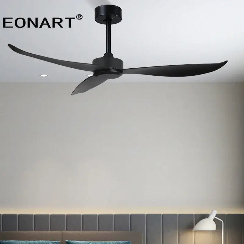Modern black & white plastic blade ceiling fan with remote bedroom