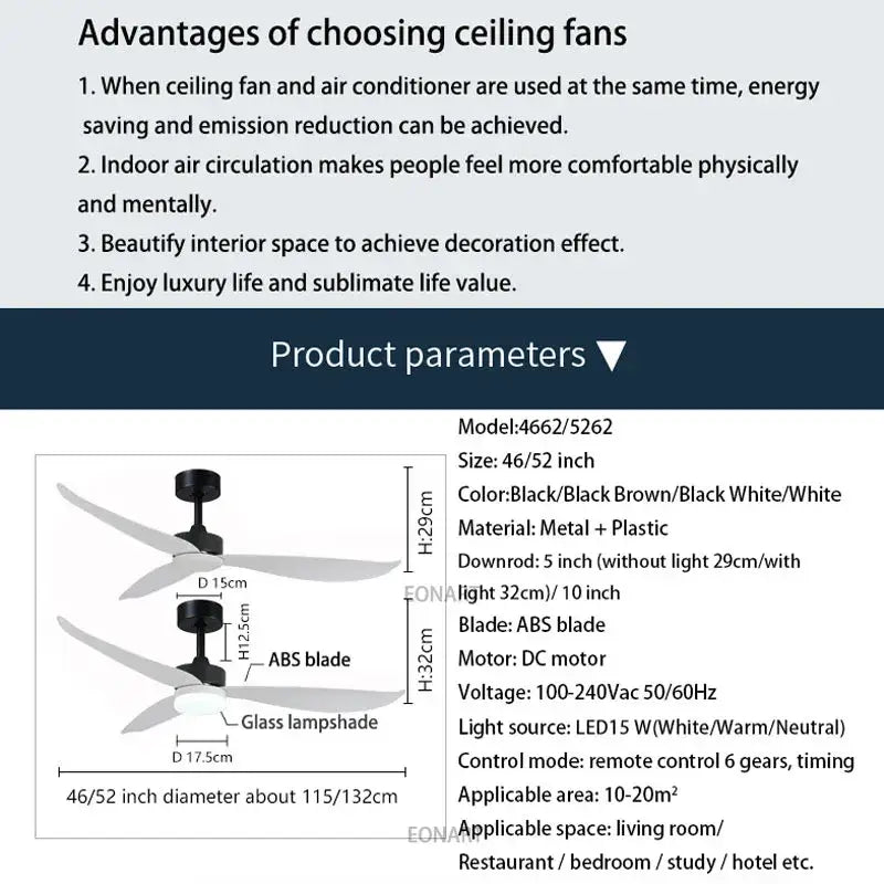 Modern black & white plastic blade ceiling fan with remote bedroom