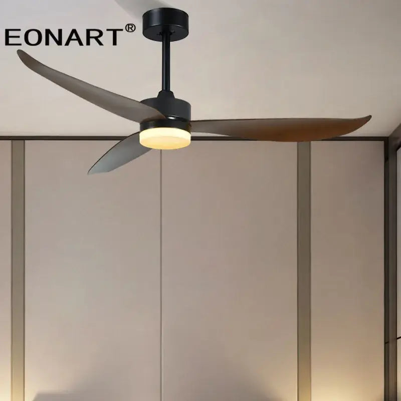 Modern black & white plastic blade ceiling fan with remote bedroom