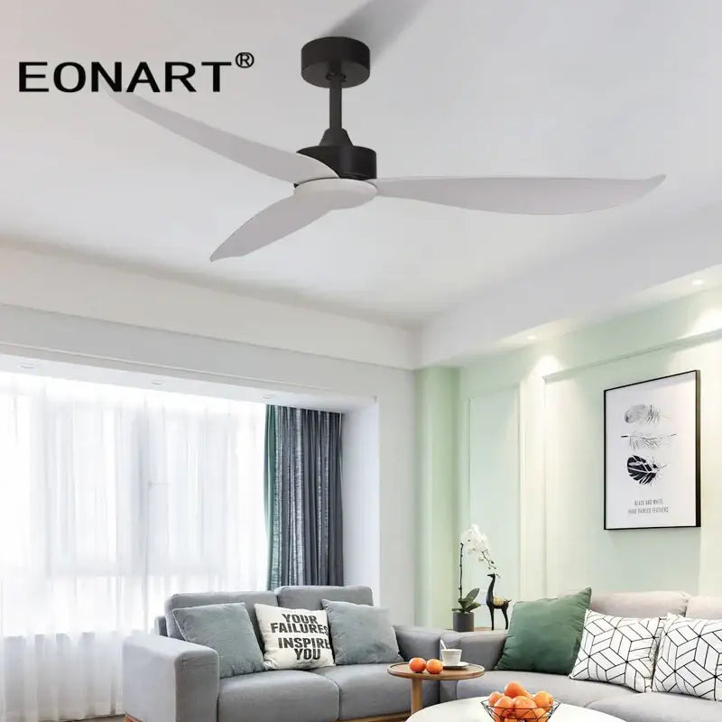 Modern black & white plastic blade ceiling fan with remote bedroom