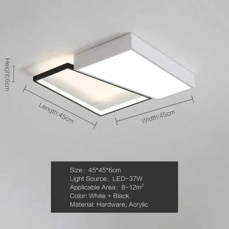 Modern black & white rectangular ceiling light bedroom lamp ceiling