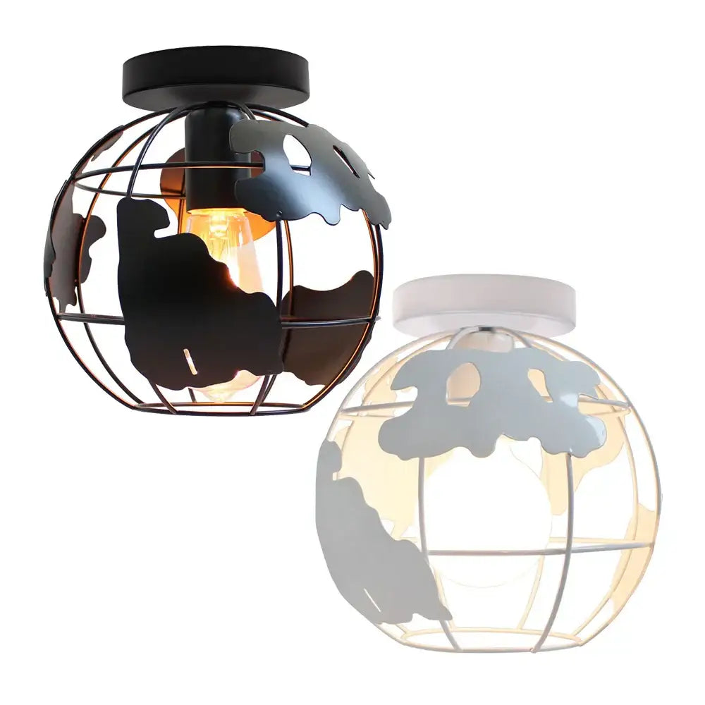 Modern black & white world map globe ceiling light shade living room