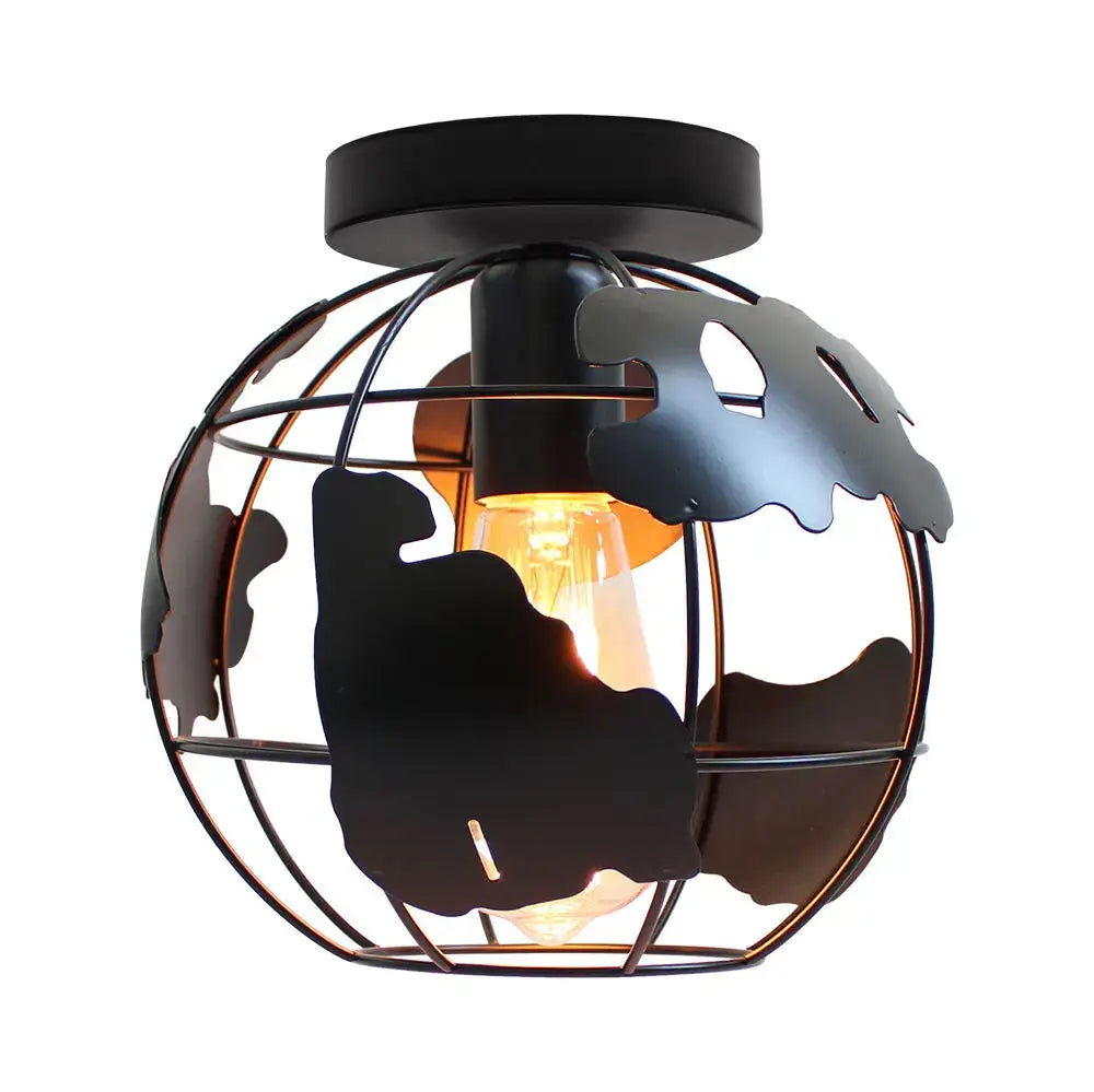 Modern black & white world map globe ceiling light shade living room