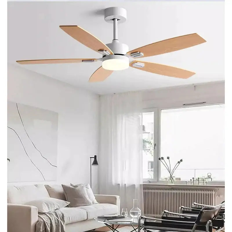 Modern black & wood blade ceiling fan with led light for living room