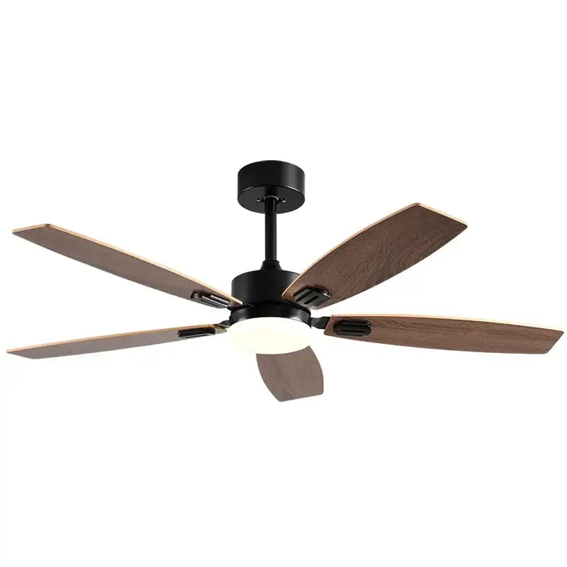 Modern black & wood blade ceiling fan with led light for living room