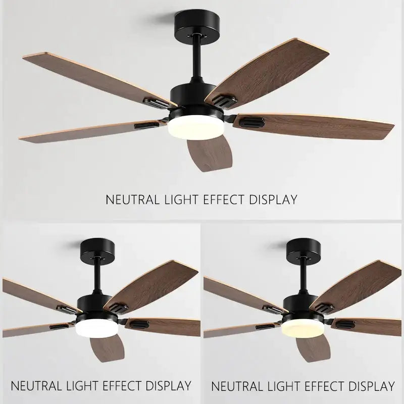 Modern black & wood blade ceiling fan with led light for living room