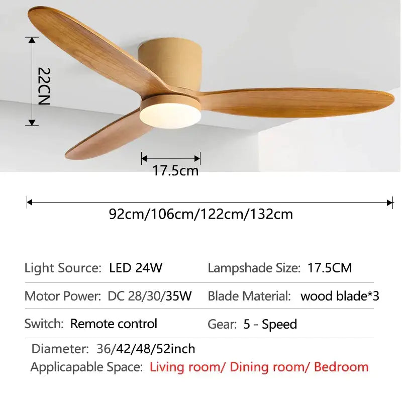 Modern black & wood ceiling fan – living room 35w dc motor remote