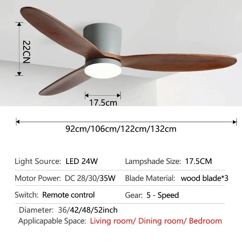 Modern black & wood ceiling fan – living room 35w dc motor remote
