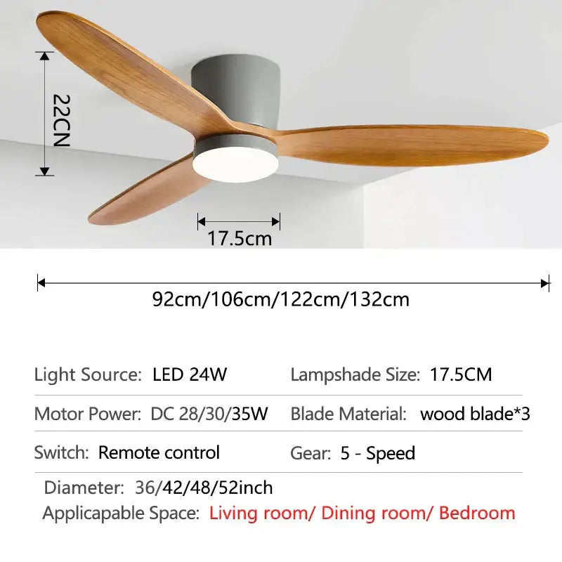 Modern black & wood ceiling fan – living room 35w dc motor remote