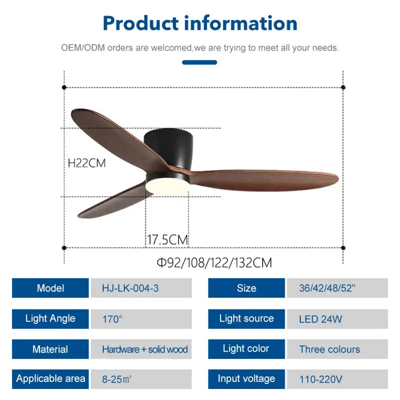 Modern black & wood ceiling fan – living room 35w dc motor remote