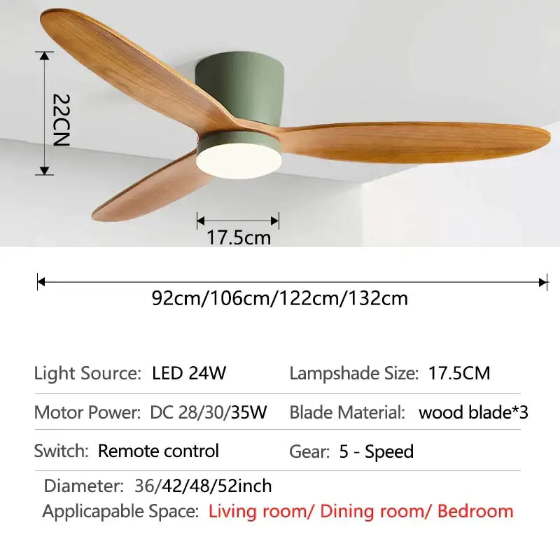 Modern black & wood ceiling fan – living room 35w dc motor remote