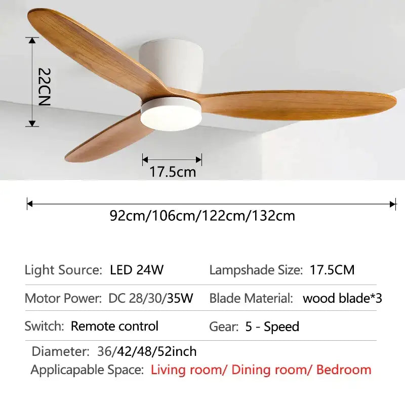 Modern black & wood ceiling fan – living room 35w dc motor remote