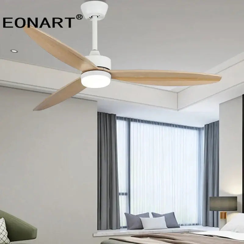 Modern black wood ceiling fan with led light and remote control bedroom