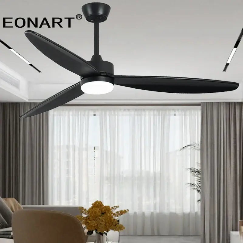 Modern black wood ceiling fan with led light and remote control bedroom