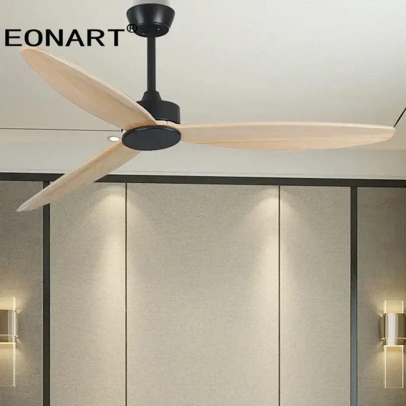 Modern black wood ceiling fan with led light and remote control bedroom
