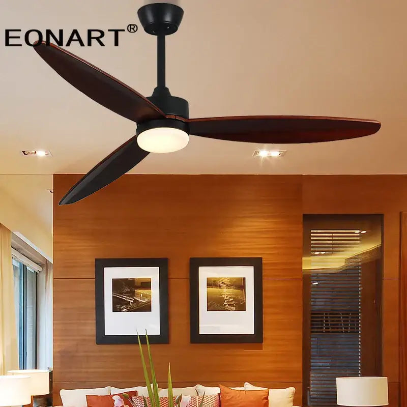 Modern black wood ceiling fan with led light and remote control bedroom