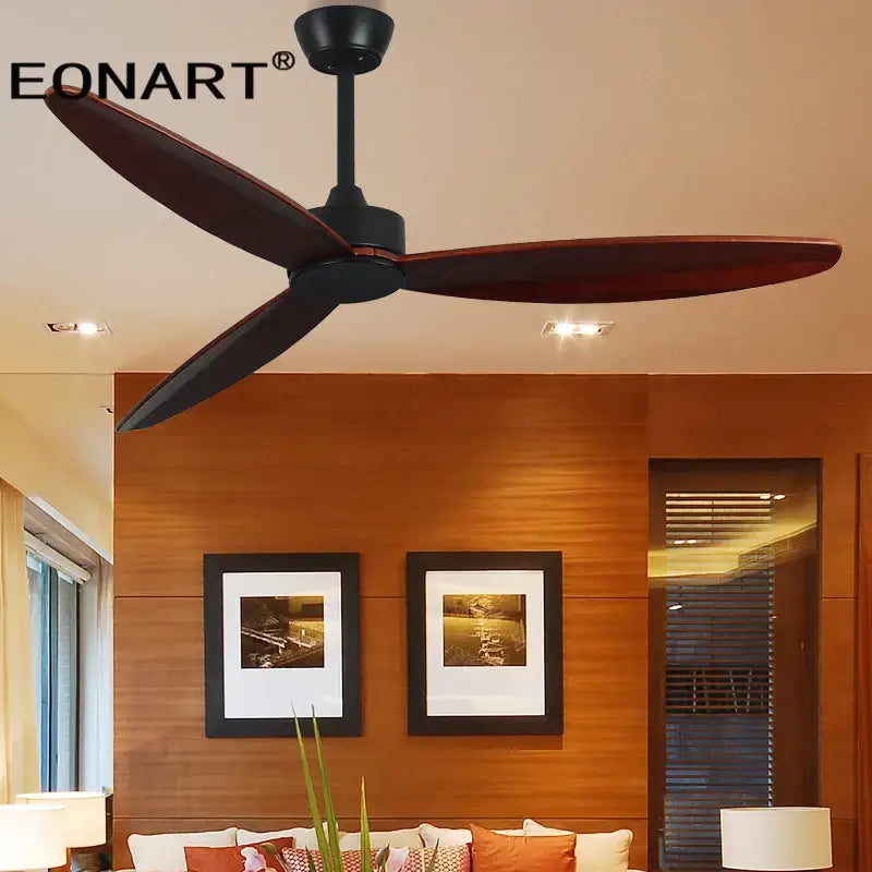 Modern black wood ceiling fan with led light and remote control bedroom