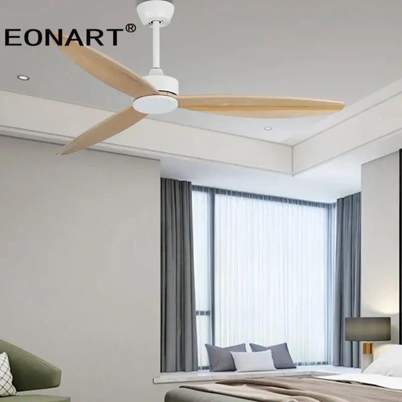 Modern black wood ceiling fan with led light and remote control bedroom