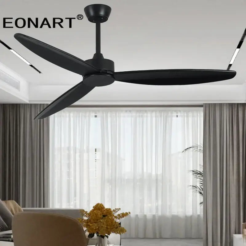 Modern black wood ceiling fan with led light and remote control bedroom