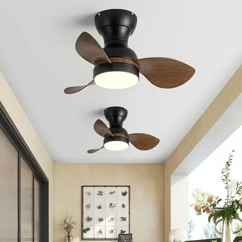 Modern black & wood ceiling fan with led light – bedroom