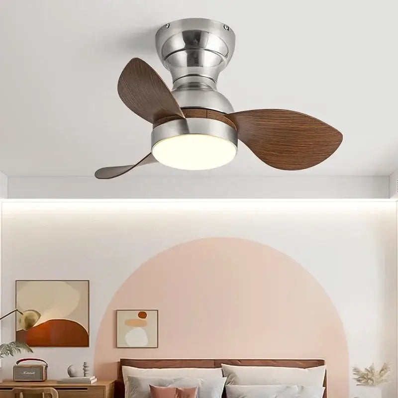 Modern black & wood ceiling fan with led light – bedroom