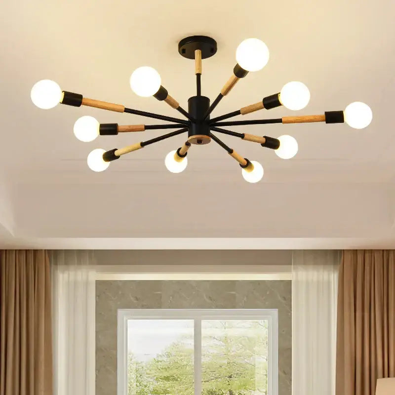 Modern black & wood led wooden ceiling light for living room