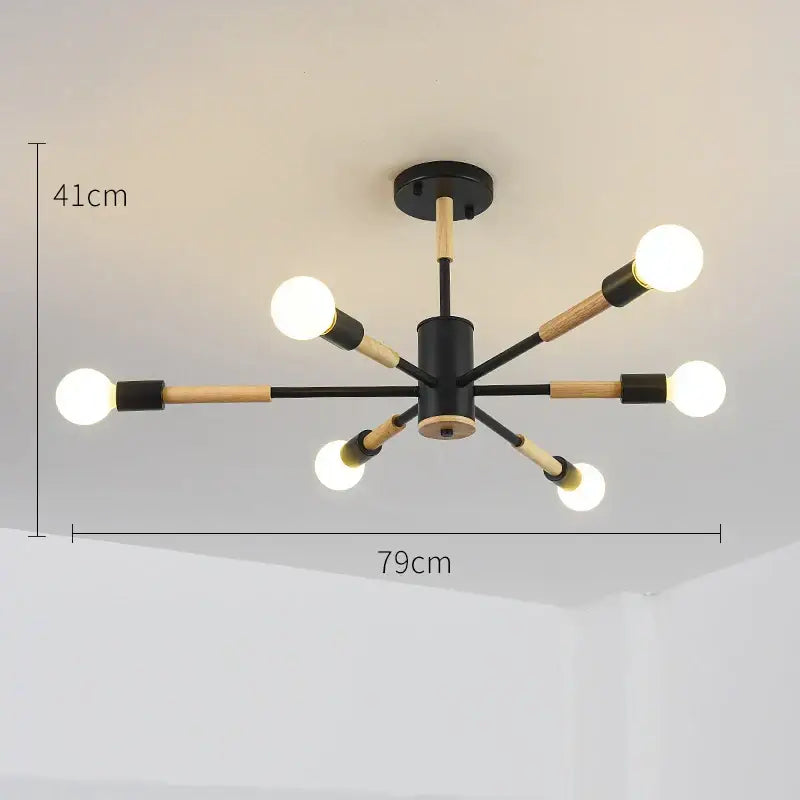 Modern black & wood led wooden ceiling light for living room